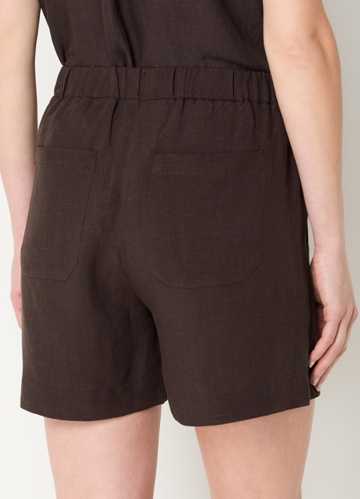 OPUS Melane Oasis high waist loose fit korte broek in linnenblend - achterkant 4 bruin