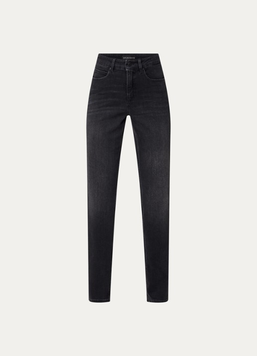 OPUS Melly high waist slim fit jeans met steekzakken - voorkant 4 zwart