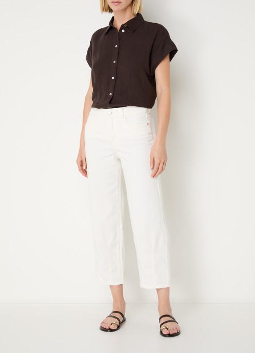 OPUS Melly high waist straight leg cropped jeans met gekleurde wassing - voorkant 2 gebroken wit