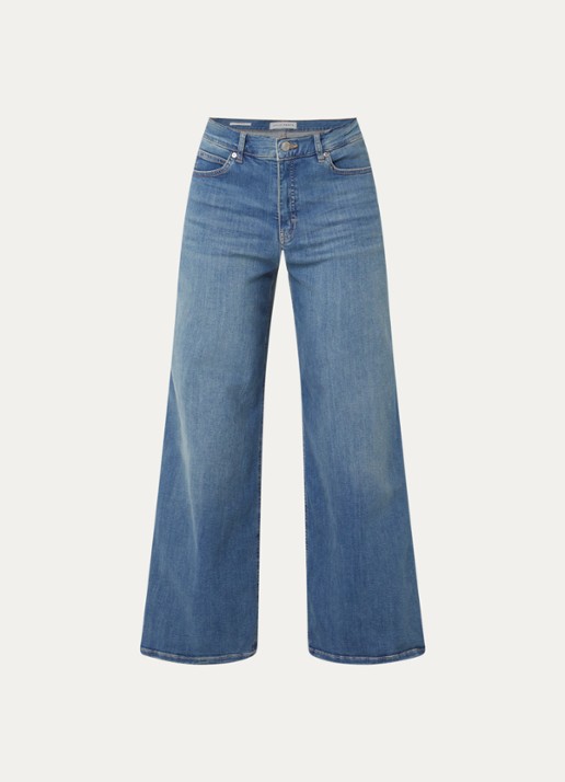 OPUS Meni high waist wide leg jeans met medium wassing - voorkant 2 indigo