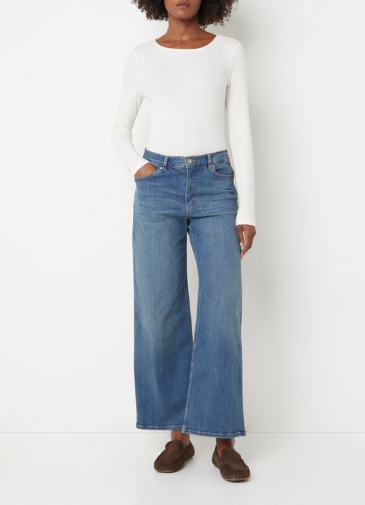 OPUS Meni high waist wide leg jeans met medium wassing - voorkant 3 indigo