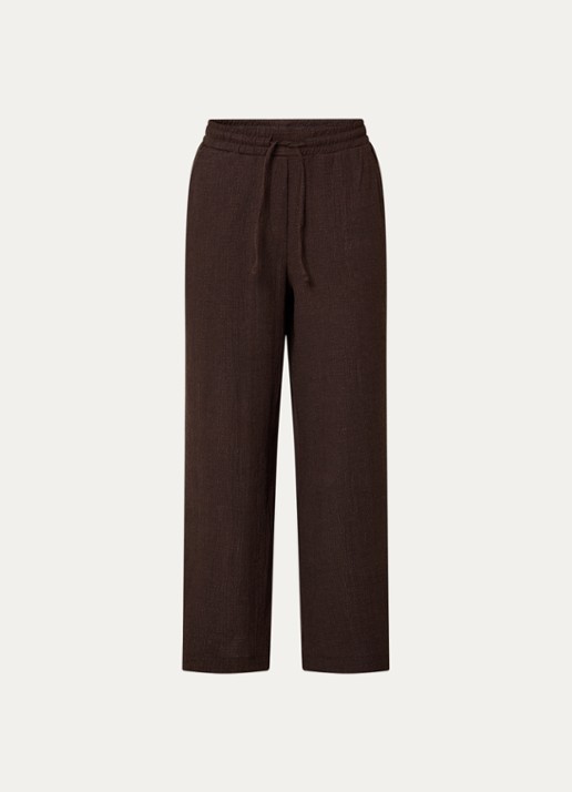 OPUS Mileni high waist loose fit pantalon met structuur - voorkant bruin