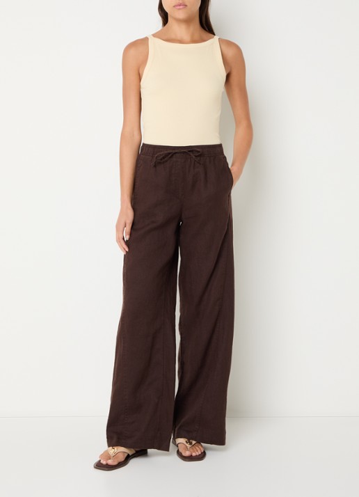 OPUS Mileni high waist wide fit pantalon met steekzakken - voorkant 2 bruin
