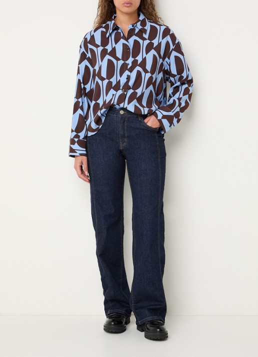 OPUS Miva high waist straight fit jeans met donkere wassing - voorkant 5 indigo