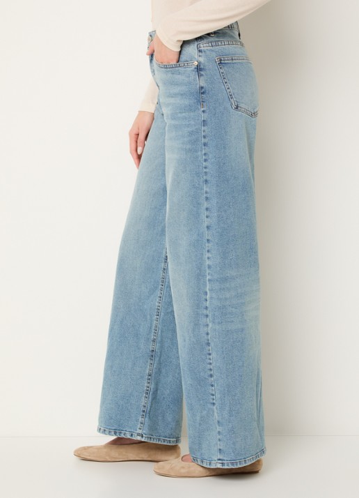 OPUS Miva high waist wide leg jeans met lichte wassing - detail 3 indigo