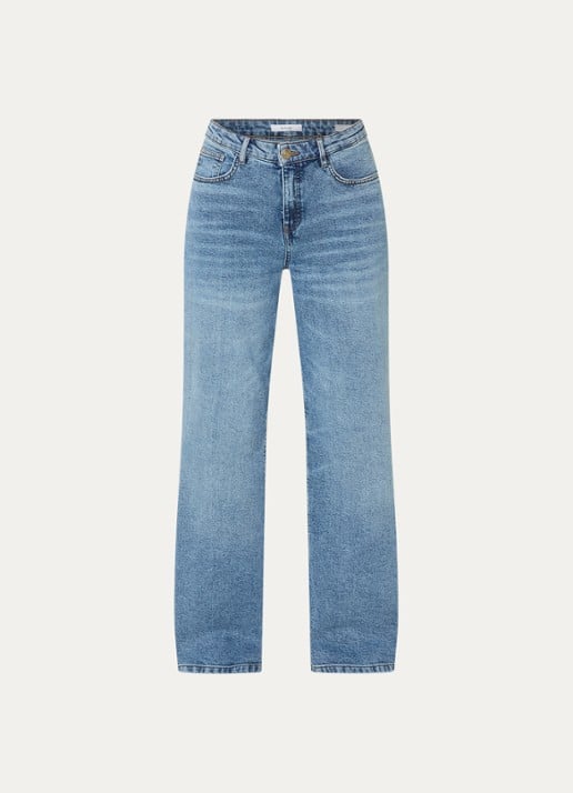 OPUS Miva high waist wide leg jeans met medium wassing - voorkant 4 indigo