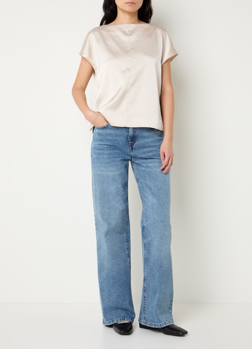 OPUS Miva high waist wide leg jeans met medium wassing - voorkant 5 indigo