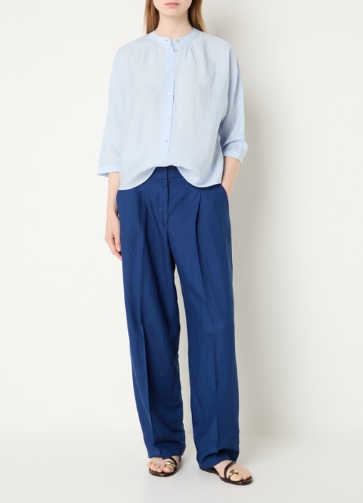 OPUS Moira high waist wide fit pantalon met steekzakken - voorkant 2 blauw