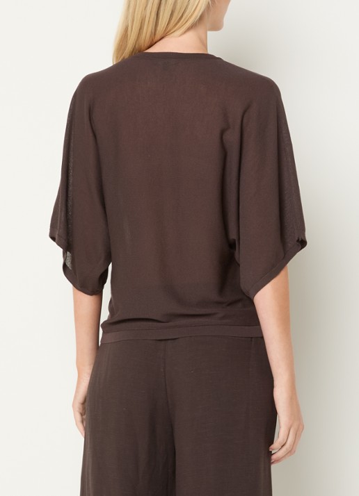 OPUS Myha Oasis high waist cropped tapered fit broek in linnenblend - achterkant 4 bruin