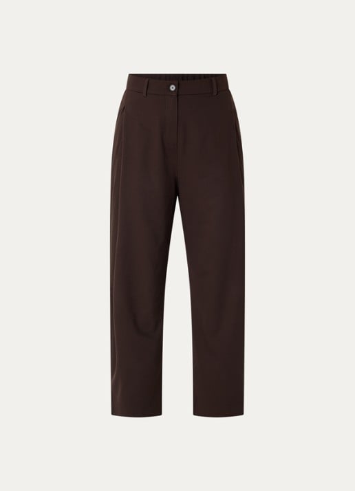 OPUS Myhi high waist tapered fit pantalon met steekzakken - voorkant 2 donkerbruin