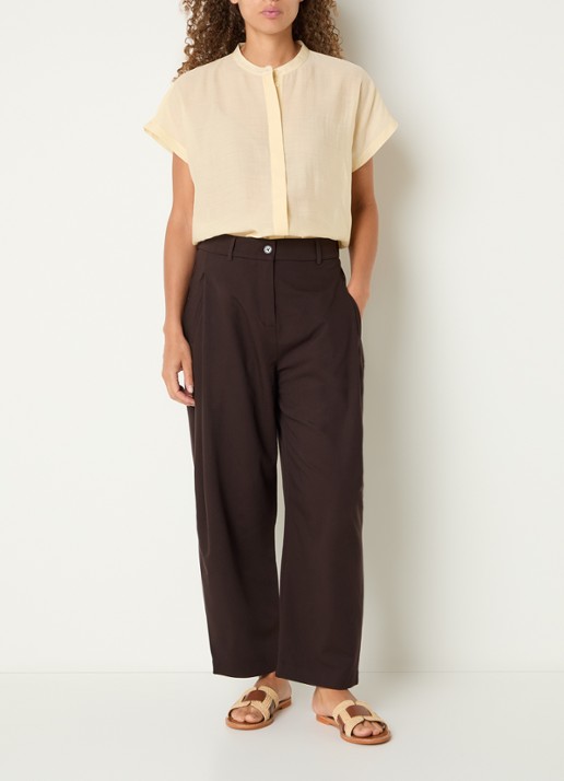 OPUS Myhi high waist tapered fit pantalon met steekzakken - voorkant 3 donkerbruin