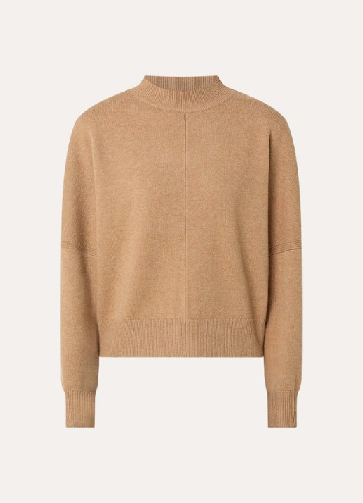 OPUS Pilas fijngebreide trui met opstaande kraag - voorkant 3 beige