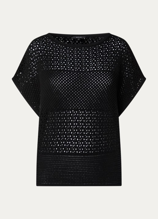 OPUS Polliva semi-transparante top met boothals - voorkant 3 zwart