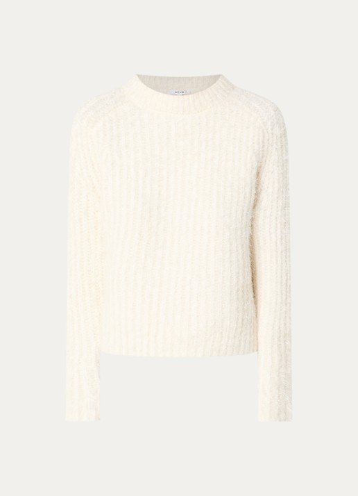 OPUS Pontes grofgebreide trui in alpaca wolblend - voorkant 3 gebroken wit