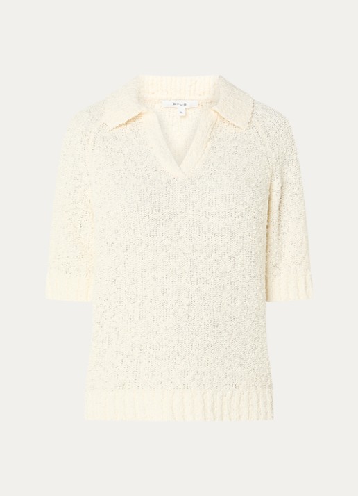 OPUS Posilly grofgebreide top met opengewerkt dessin - voorkant 2 beige