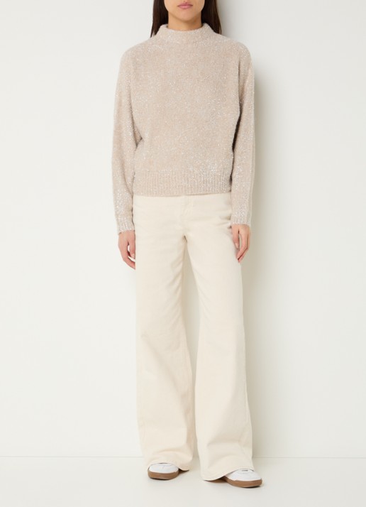 OPUS Posmic fijngebreide trui met lurex - voorkant 2 creme