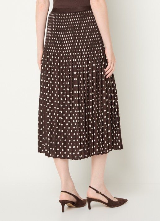 OPUS Ribane midi rok met stippenprint - achterkant 4 donkerbruin