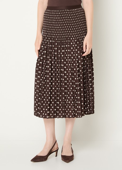 OPUS Ribane midi rok met stippenprint - detail donkerbruin