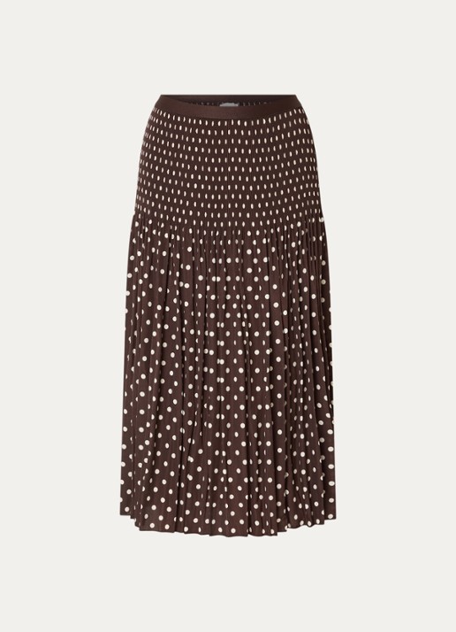 OPUS Ribane midi rok met stippenprint - voorkant 2 donkerbruin