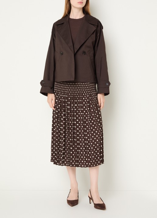 OPUS Ribane midi rok met stippenprint - voorkant 3 donkerbruin