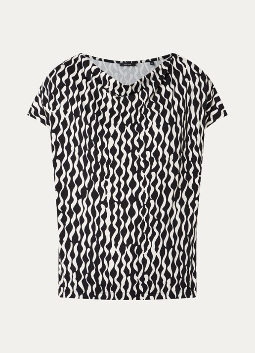 OPUS Sapaya top met print en watervalhals - voorkant zwart