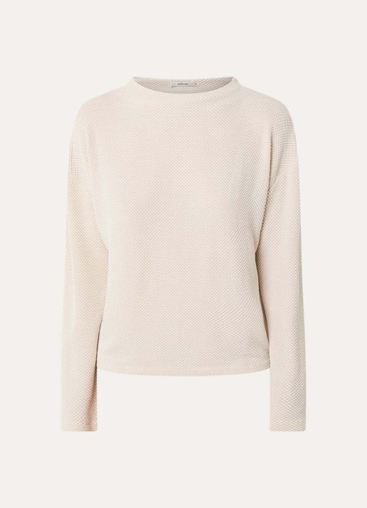 OPUS Serata top met opstaande kraag en print - voorkant 3 beige