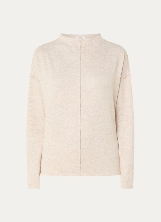 OPUS Sinzi top met opstaande kraag - voorkant 2 beige
