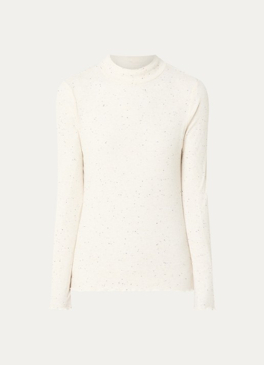 OPUS Suhanna longsleeve met stippenprint en gemêleerd dessin - voorkant gebroken wit