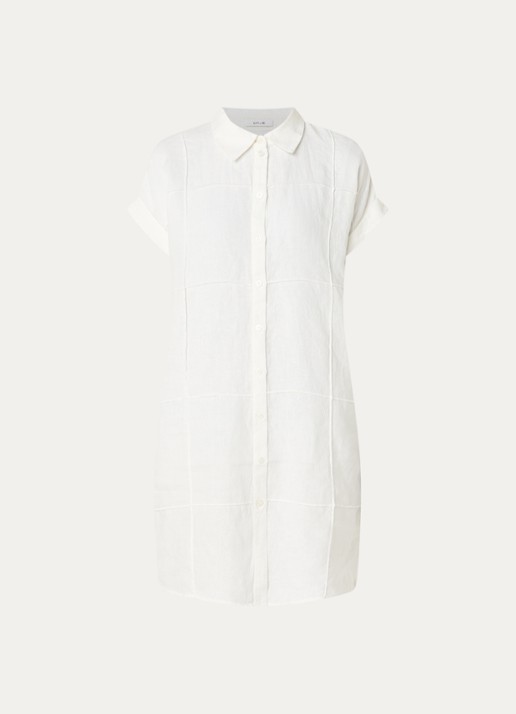 OPUS Welina mini blousejurk van linnen - voorkant wit