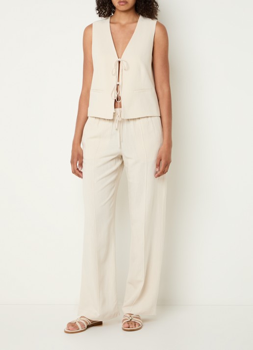 OPUS Wrina gilet in linnenblend - voorkant 2 creme