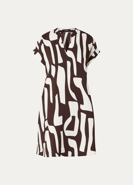 OPUS Wulana Dune mini tuniekjurk met print - voorkant bruin