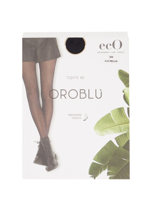 Oroblu  panty in 40 denier met ruitdessin - voorkant diepzwart