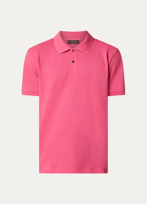 Oscar Jacobson Alex regular fit polo van piqué katoen - voorkant koraalroze