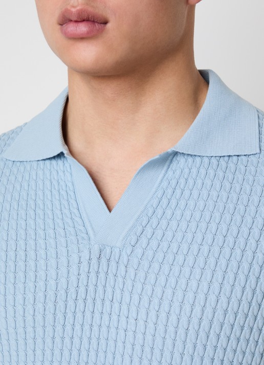 Oscar Jacobson Alf fijngebreide polo met structuur - detail 4 blauwgrijs
