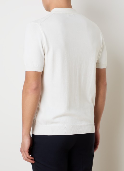 Oscar Jacobson Barto regular fit polo met ingebreid patroon - achterkant 5 gebroken wit