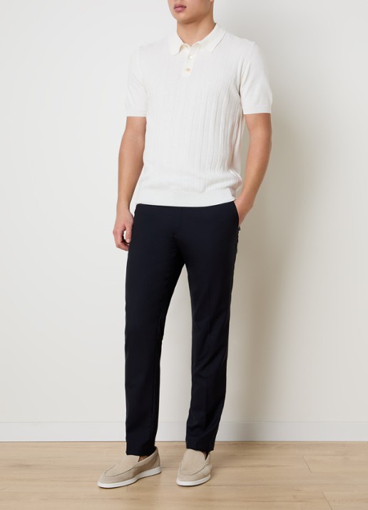 Oscar Jacobson Barto regular fit polo met ingebreid patroon - voorkant 4 gebroken wit