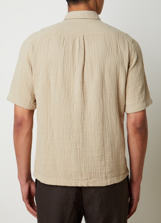 Oscar Jacobson City regular fit overhemd met structuur en borstzak - achterkant khaki