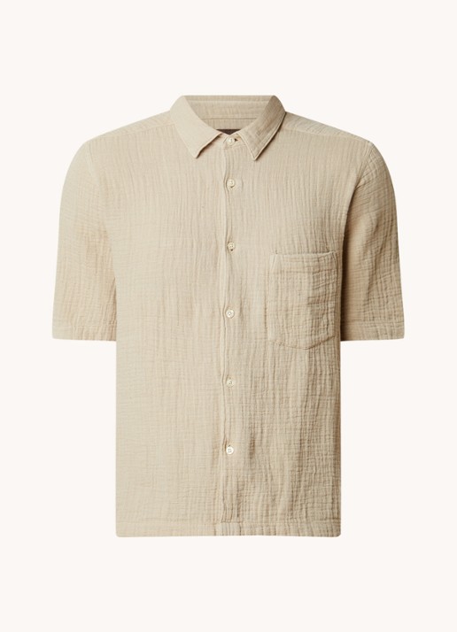 Oscar Jacobson City regular fit overhemd met structuur en borstzak - voorkant 3 khaki