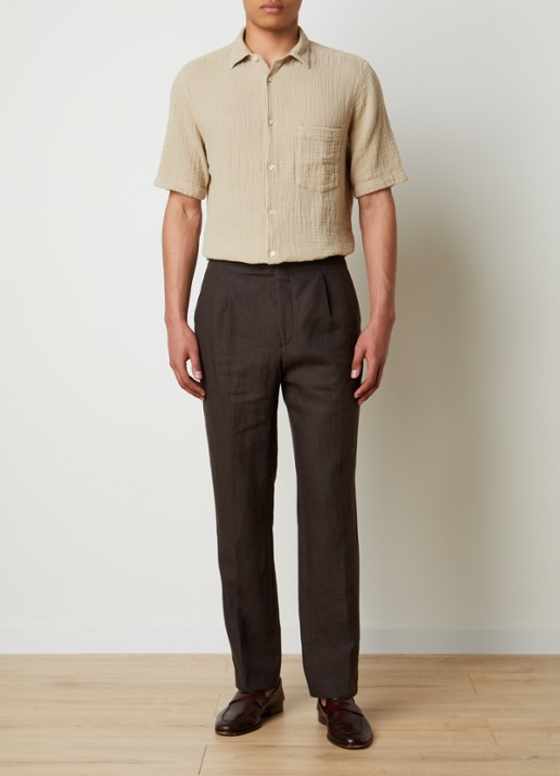 Oscar Jacobson City regular fit overhemd met structuur en borstzak - voorkant 4 khaki
