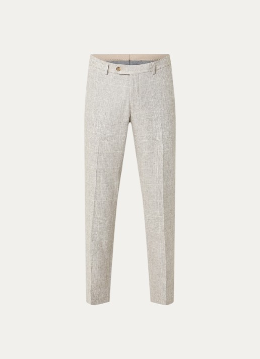 Oscar Jacobson Dandy pantalon in linnenblend met ruitdessin - voorkant 2 lichtgrijs