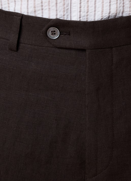 Oscar Jacobson Dandy straight fit pantalon van linnen - detail 3 donkerbruin