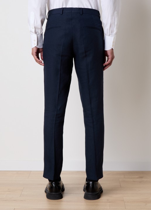 Oscar Jacobson Dandy straight fit pantalon van linnen - achterkant donkerblauw