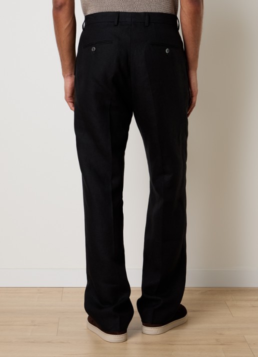 Oscar Jacobson Del S loose fit pantalon van linnen met steekzakken - achterkant 4 zwart