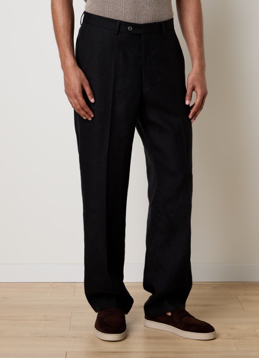 Oscar Jacobson Del S loose fit pantalon van linnen met steekzakken - detail zwart