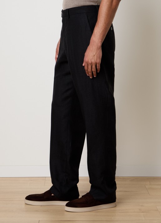 Oscar Jacobson Del S loose fit pantalon van linnen met steekzakken - detail 2 zwart