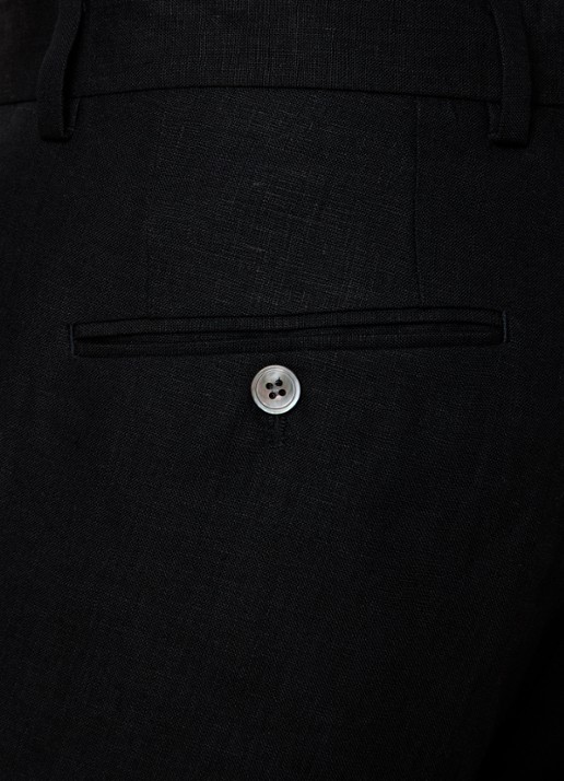 Oscar Jacobson Del S loose fit pantalon van linnen met steekzakken - detail 3 zwart