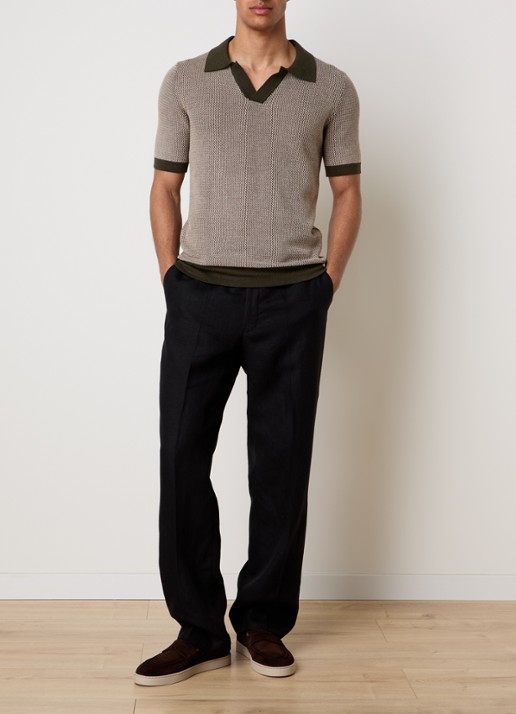Oscar Jacobson Del S loose fit pantalon van linnen met steekzakken - voorkant 6 zwart