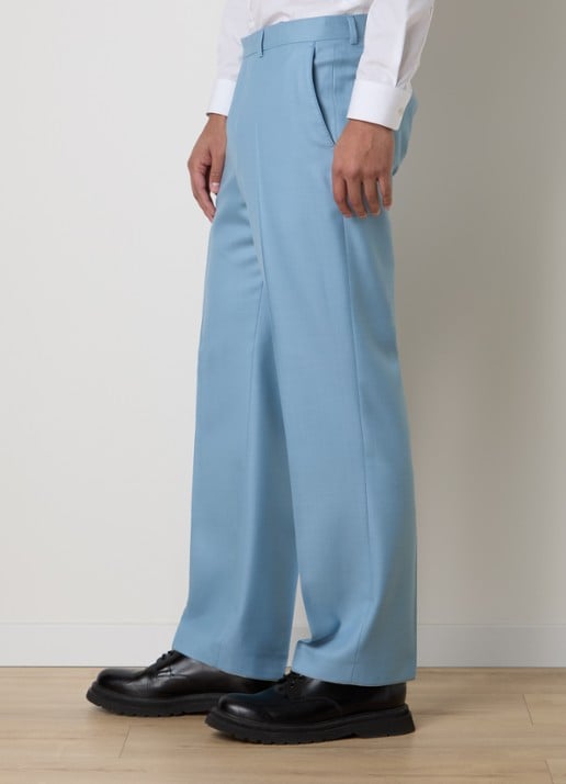 Oscar Jacobson Del straight fit pantalon van wol met steekzakken - detail 4 lichtblauw