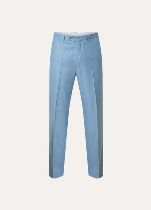 Oscar Jacobson Del straight fit pantalon van wol met steekzakken - voorkant lichtblauw