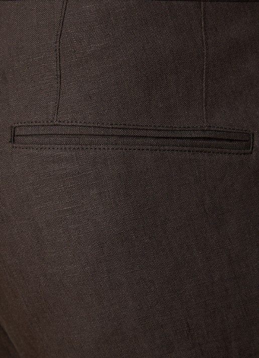 Oscar Jacobson Delon straight fit pantalon van linnen met steekzakken - detail 3 donkerbruin